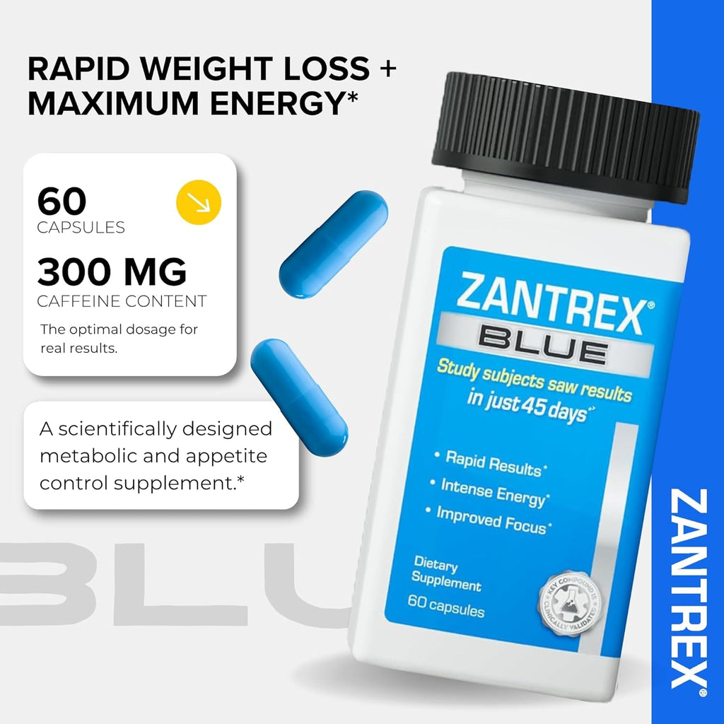 Zantrex Blue Energy & Thermogenesis Boost Energy | Weight Loss Supplement for Appetite Control, Increased Calorie Burn and Supports GLP-1 Levels | 60 Count