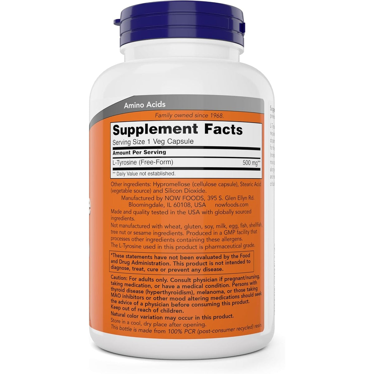 Now Foods L-Tyrosine 500Mg, 300 Capsules - Non GMO - Supports Mental Alertness - 500 Mg Caps - Free Form Supplement