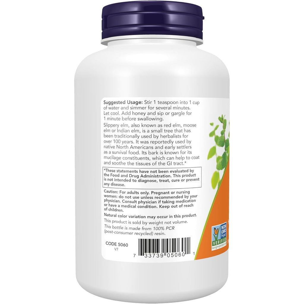 NOW Foods Supplements, Slippery Elm Powder (Ulmus Rubra), Non-Gmo Project Verified, Herbal Supplement, 4-Ounce
