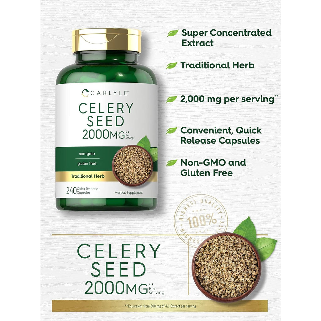 Carlyle Celery Seed Extract Capsules | 240 Count | Traditional Herb Supplement | Non-Gmo and Gluten Free Formula