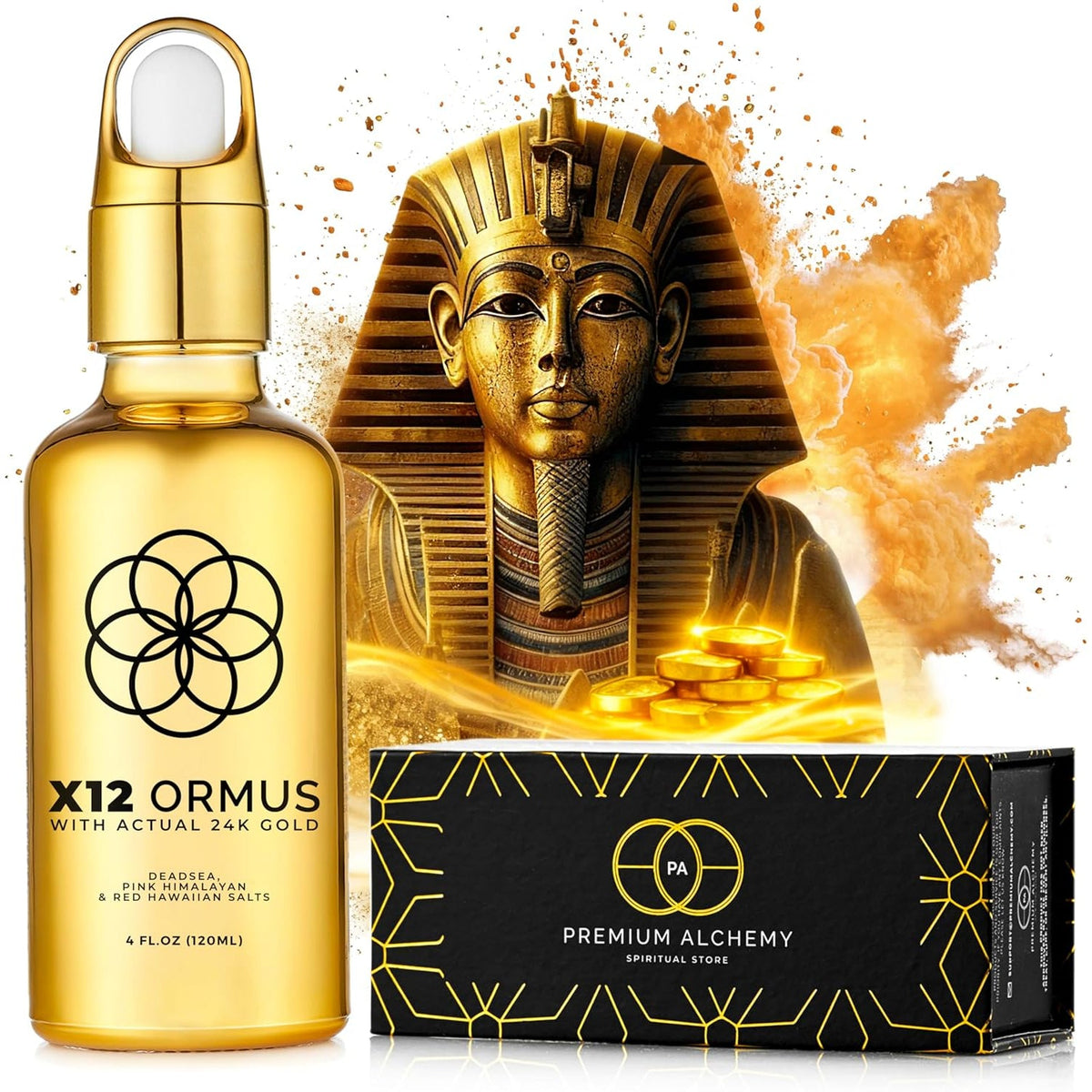 X12 Ormus Monoatomic Gold - Liquid Trace Mineral Blend with 24K Gold – Made by Real Alchemists - Dead Sea & Himalayan Salt - 4 Fl Oz