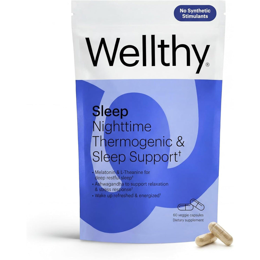 Wellthy Night Time Thermogenic - Vitamin B6, Ashwagandha & Melatonin - Nighttime Thermogenic for Women - Belly Thermogenic - Natural Weight Loss Supplements for Women, 60 Count Capsules
