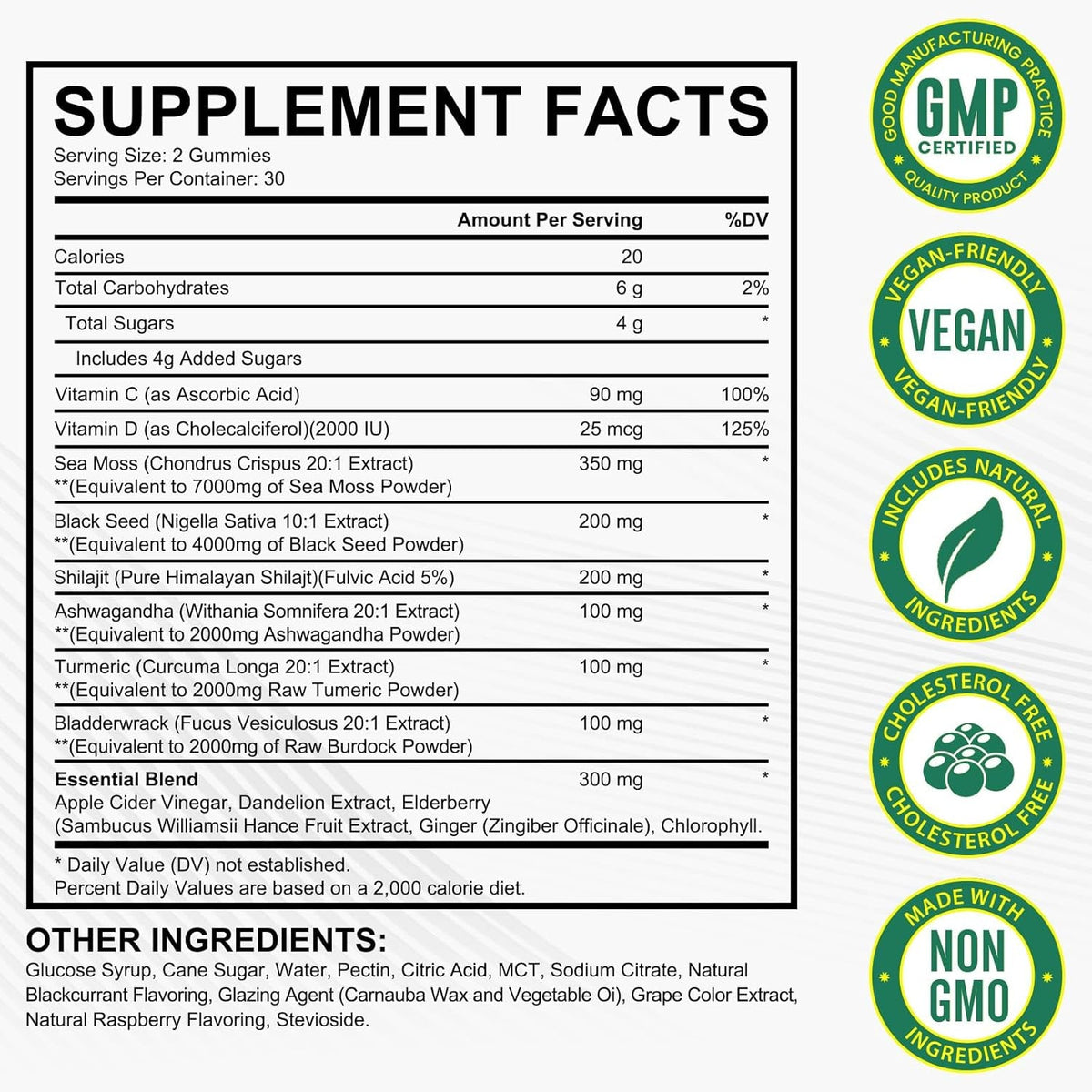 Sea Moss Gummies,With Elderberry Black Seed Oil,Ashwagandha&Ginger,Natural Irish Sea Moss for Immunity & Energy Supplement for Women,Men,Extra Strength,Great Tasting (1 Pack)