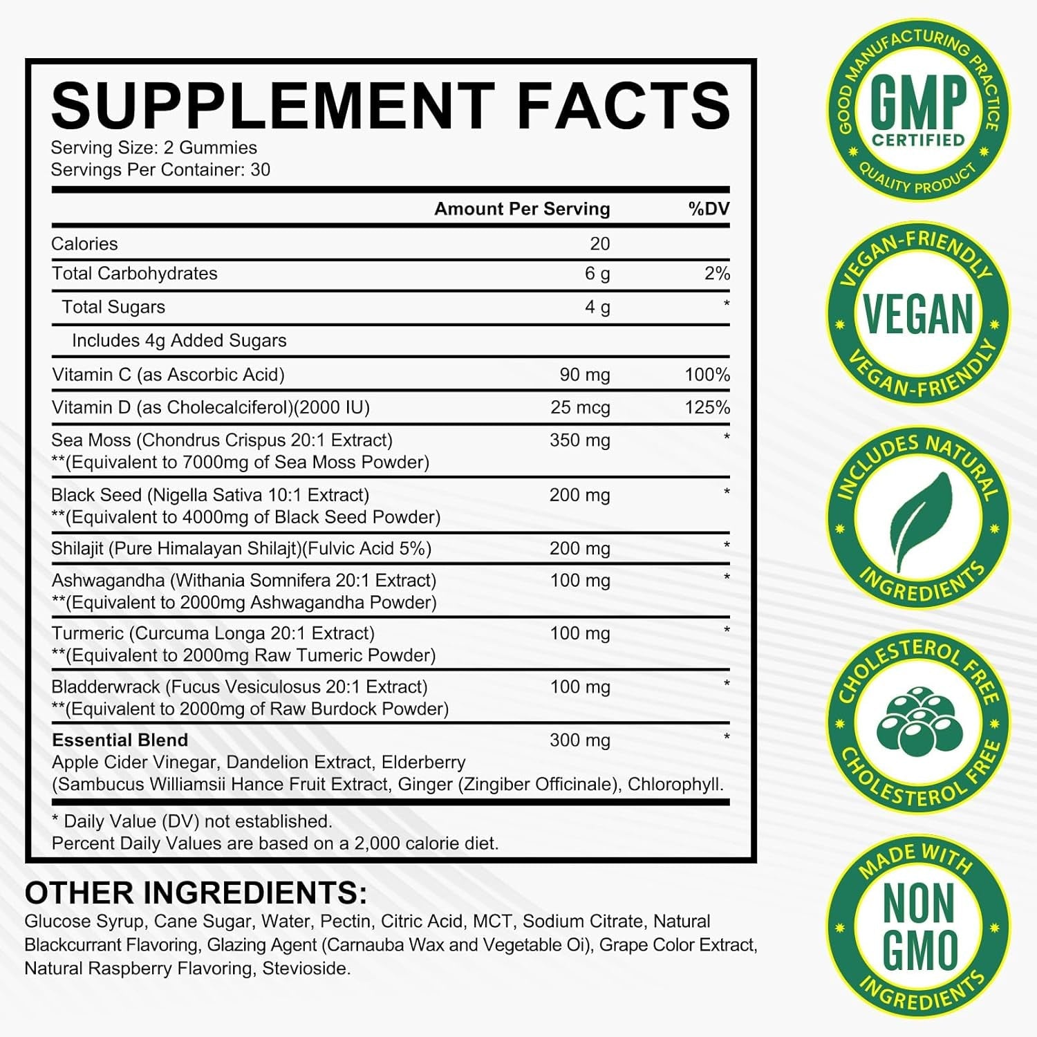 Sea Moss Gummies,With Elderberry Black Seed Oil,Ashwagandha&Ginger,Natural Irish Sea Moss for Immunity & Energy Supplement for Women,Men,Extra Strength,Great Tasting (1 Pack)