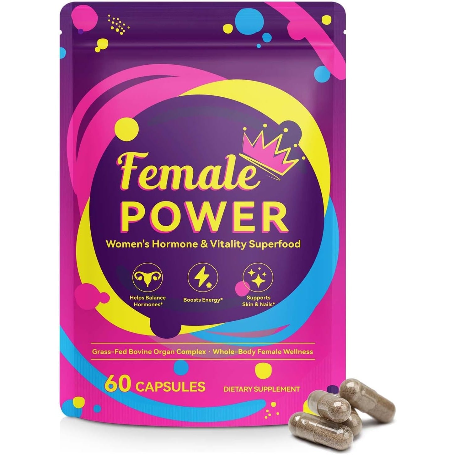 Beef Organ Supplement for Women, Female-Optimized Beef Organs Superfood Supplement, 100% Grass Fed - Balance Hormones, Energy & Female Wellness for Women (60 Count (Pack of 1))