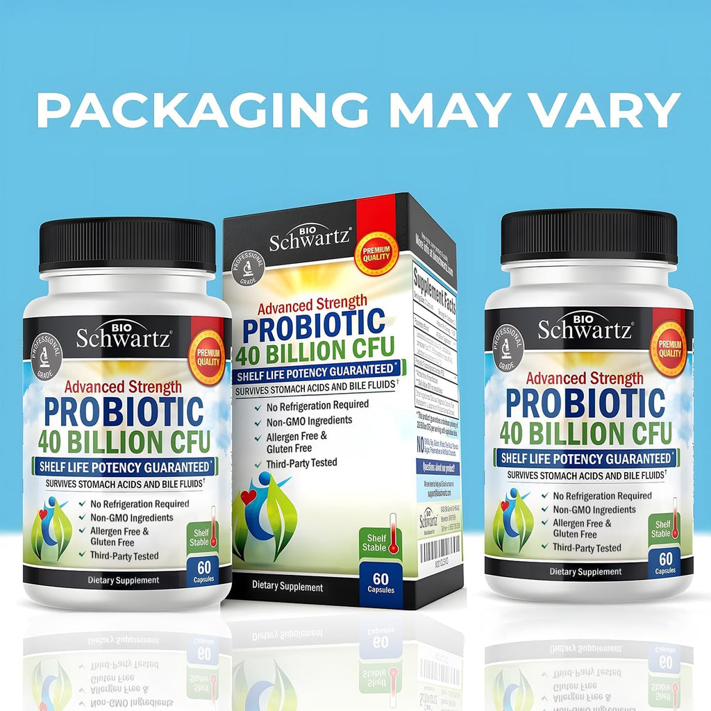 Bioschwartz Daily Probiotic Nutritional Supplement - 40 Billion CFU for Gut Health - Probiotics for Men and Women - Digestive Health with Astragalus & Lactobacillus - Shelf Stable - 60 Count