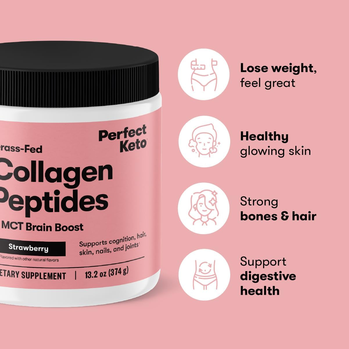 Perfect Keto Collagen Peptides, Chocolate, 10G Protein Powder, Low Carb, No Sugar Added, Keto Friendly Coffee Creamer & Drink Mix, Grass Fed Bovine Type 1 & 3 Supplement with MCT Oil, 20 Servings