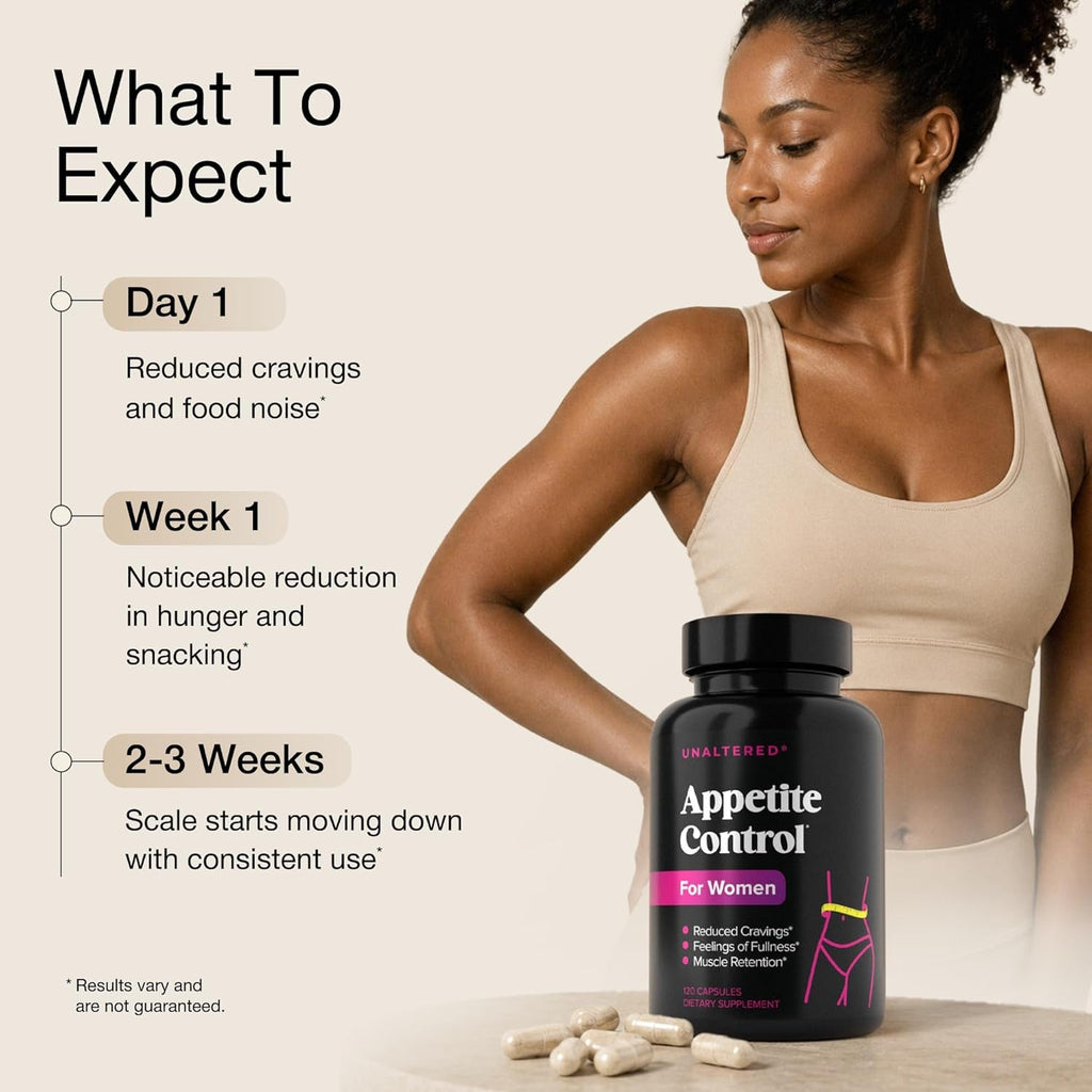 UNALTERED Appetite Control for Women - Support Cravings, Fullness, & Weight Management - Dietary Supplement with Chromium Picolinate & Glucomannan - 120 Vegan Capsules