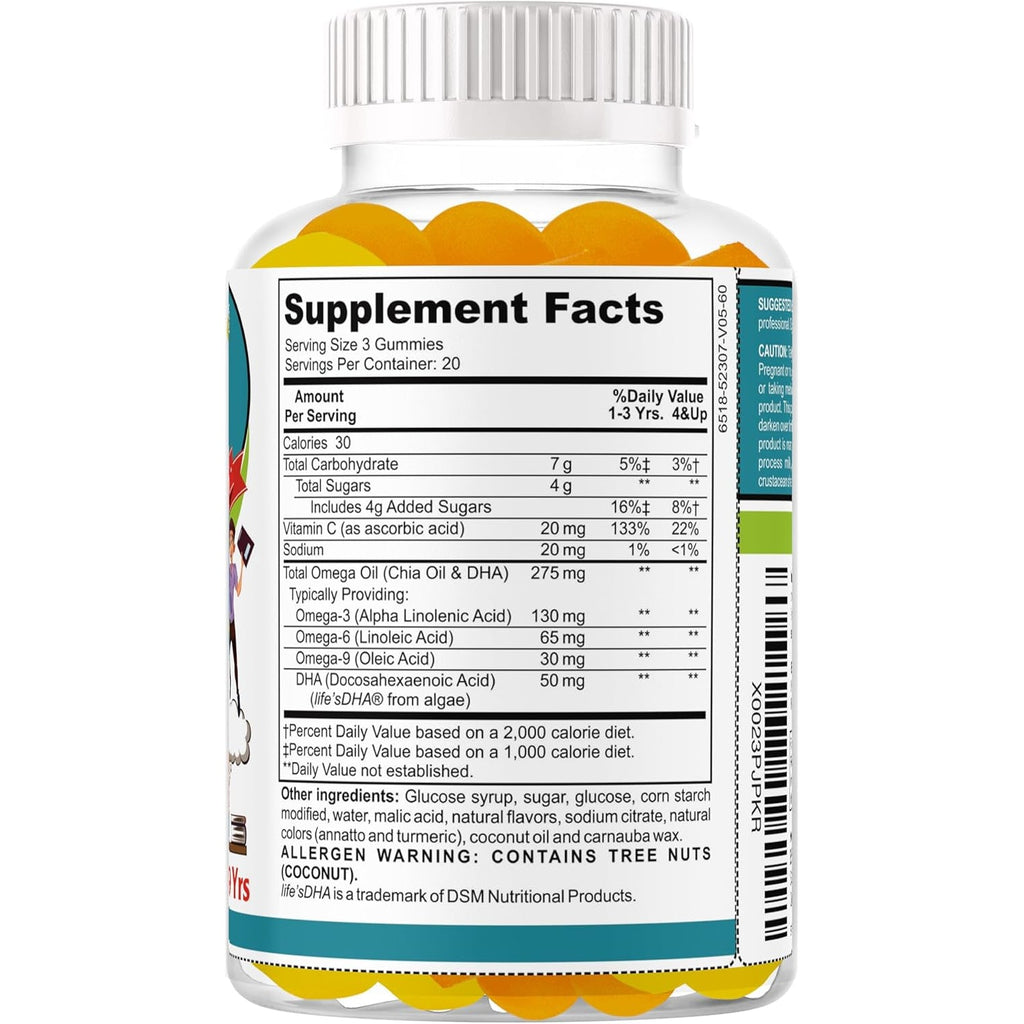 Ez-Focus Gummies for Kids, Teens and Youth – Brain Focus, Memory & Attention Support, DHA & Omega-3 for Kids, Concentration and Focus Supplement, Calm and Study Brain Vitamins 60 Ct