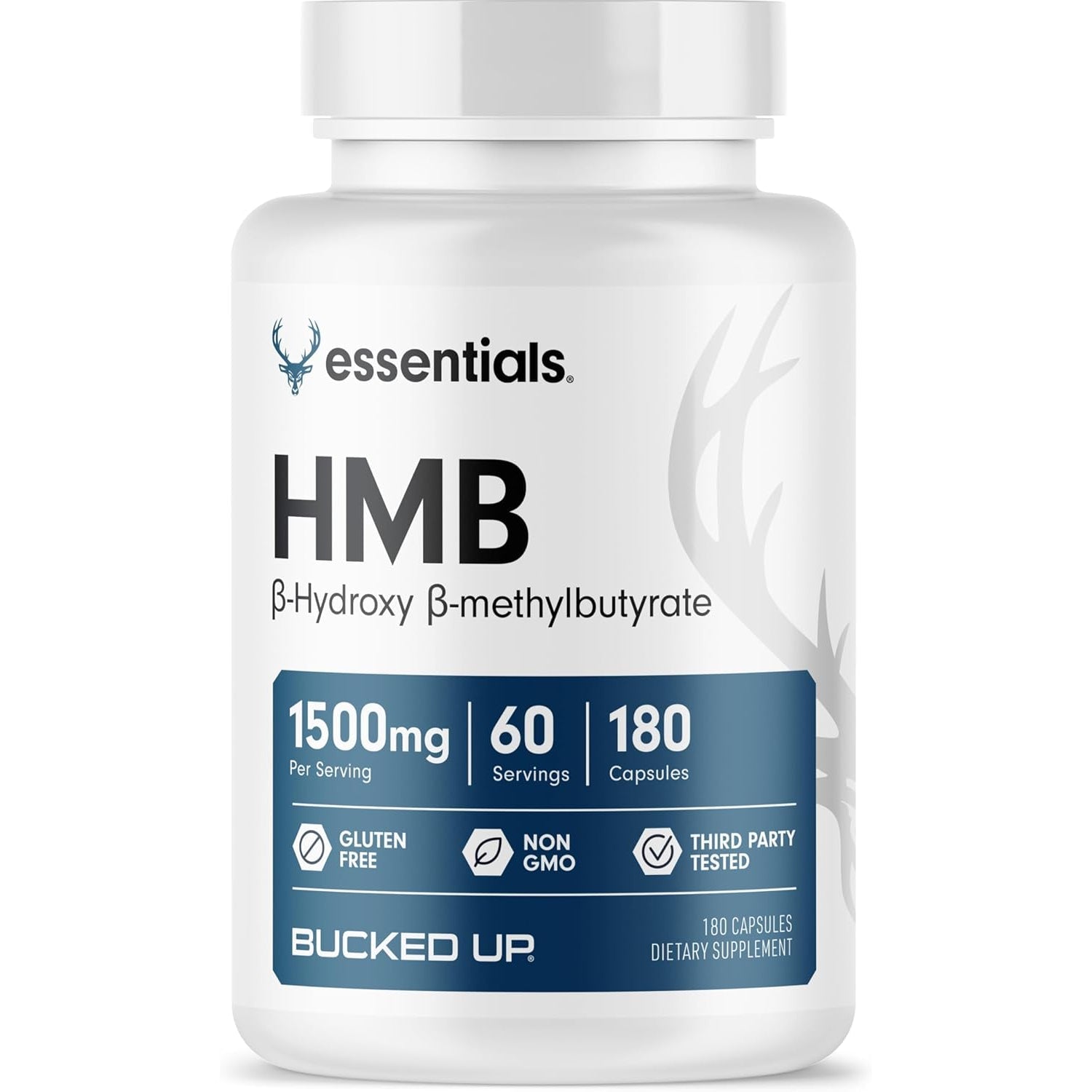 Bucked up HMB (Beta-Hydroxy Beta-Methylbutyrate) 1500Mg per Serving, Essentials (60 Servings, 180 Capsules)