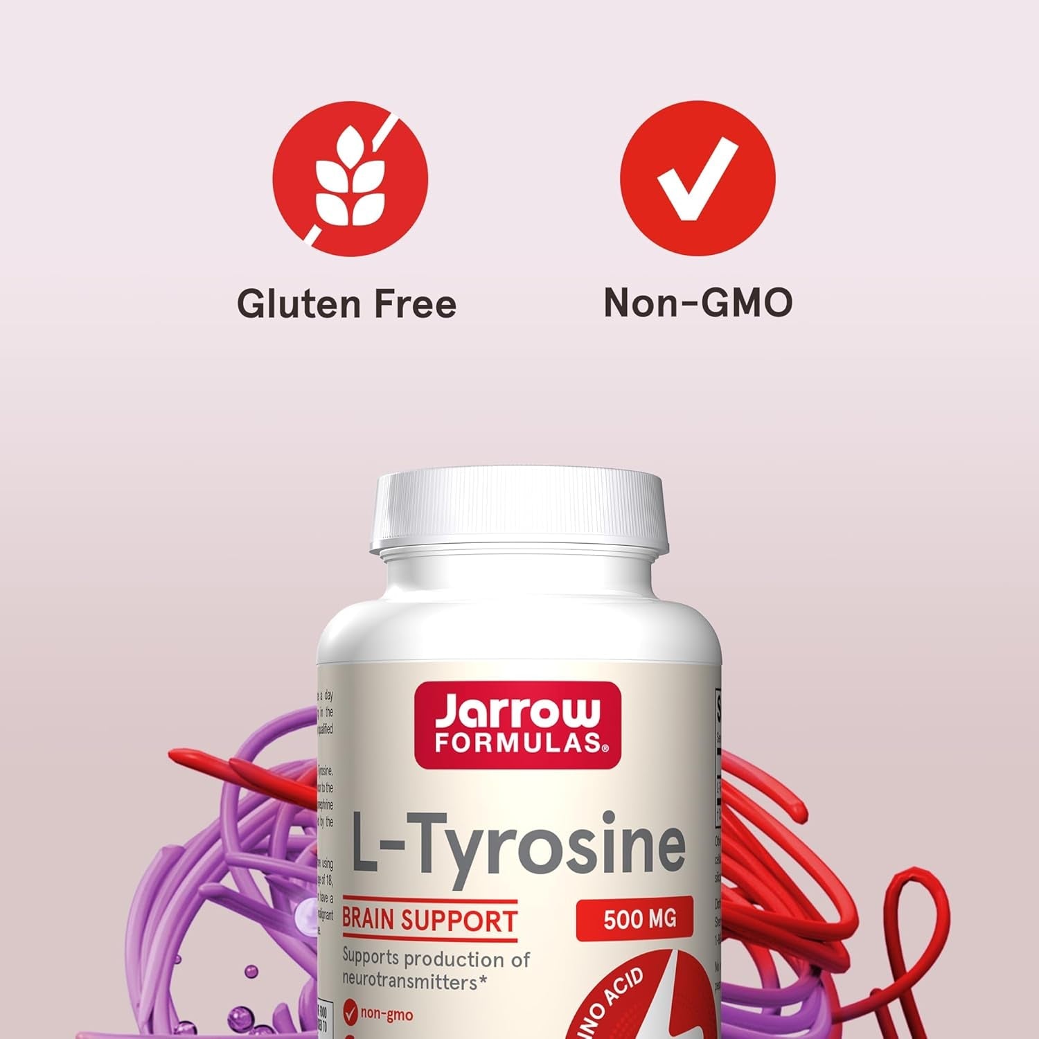 Jarrow Formulas® L-Tyrosine 500 Mg, Dietary Supplement, Amino Acid Supplement for Brain Health Support, 100 Capsules, 100 Day Supply