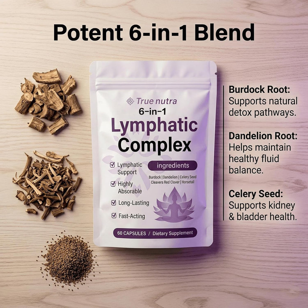 True Nutra Lymphatic Complex,True Nutra Lymphatic Complex 6 in 1,Vegan · Non-Gmo.60 Soft Capsules (1Pcs)