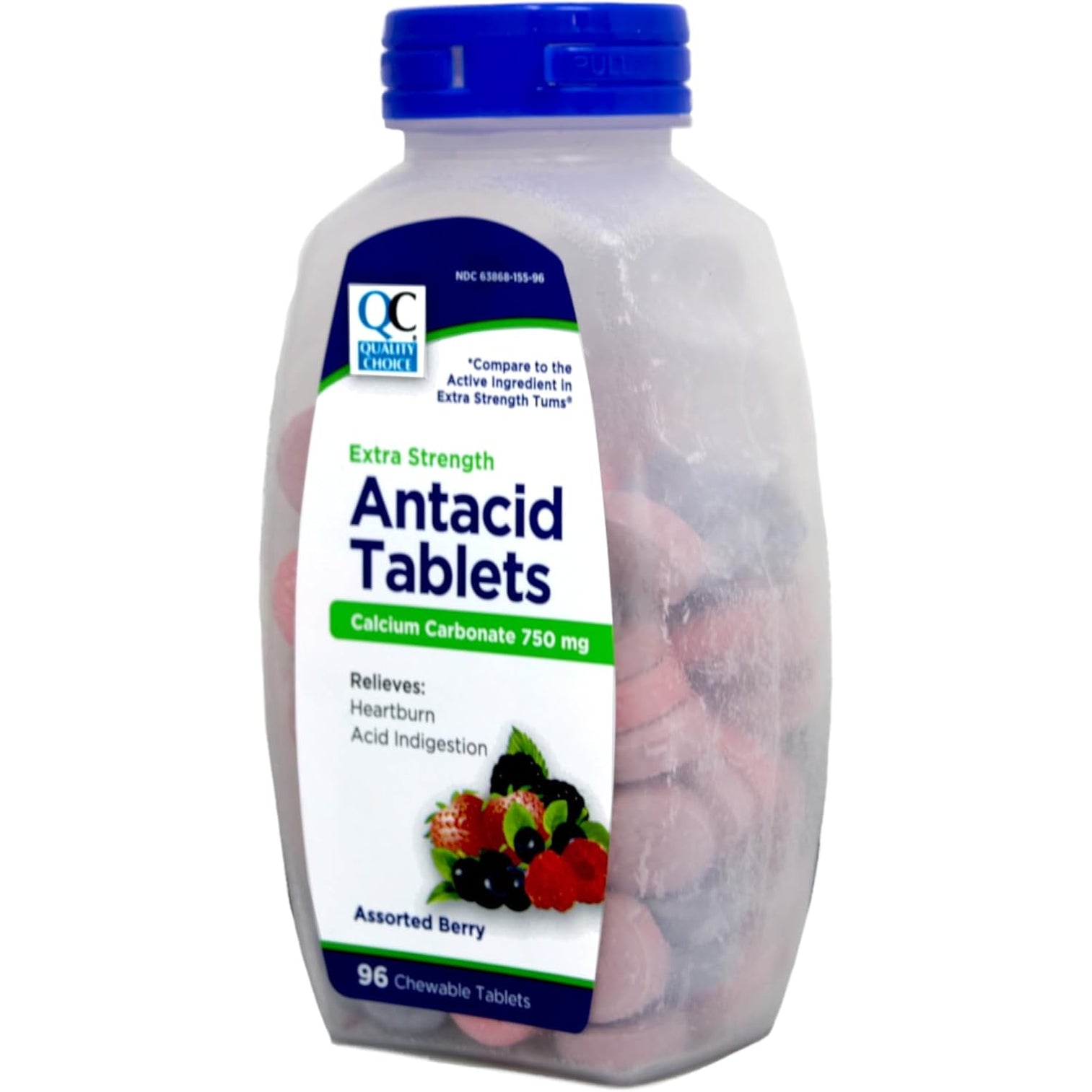 Quality Choice Extra Strength Antacid Tablets, Calcium Carbonate 750 Mg, Assorted Berry, 96 Chewable Tablets (Pack of 2)