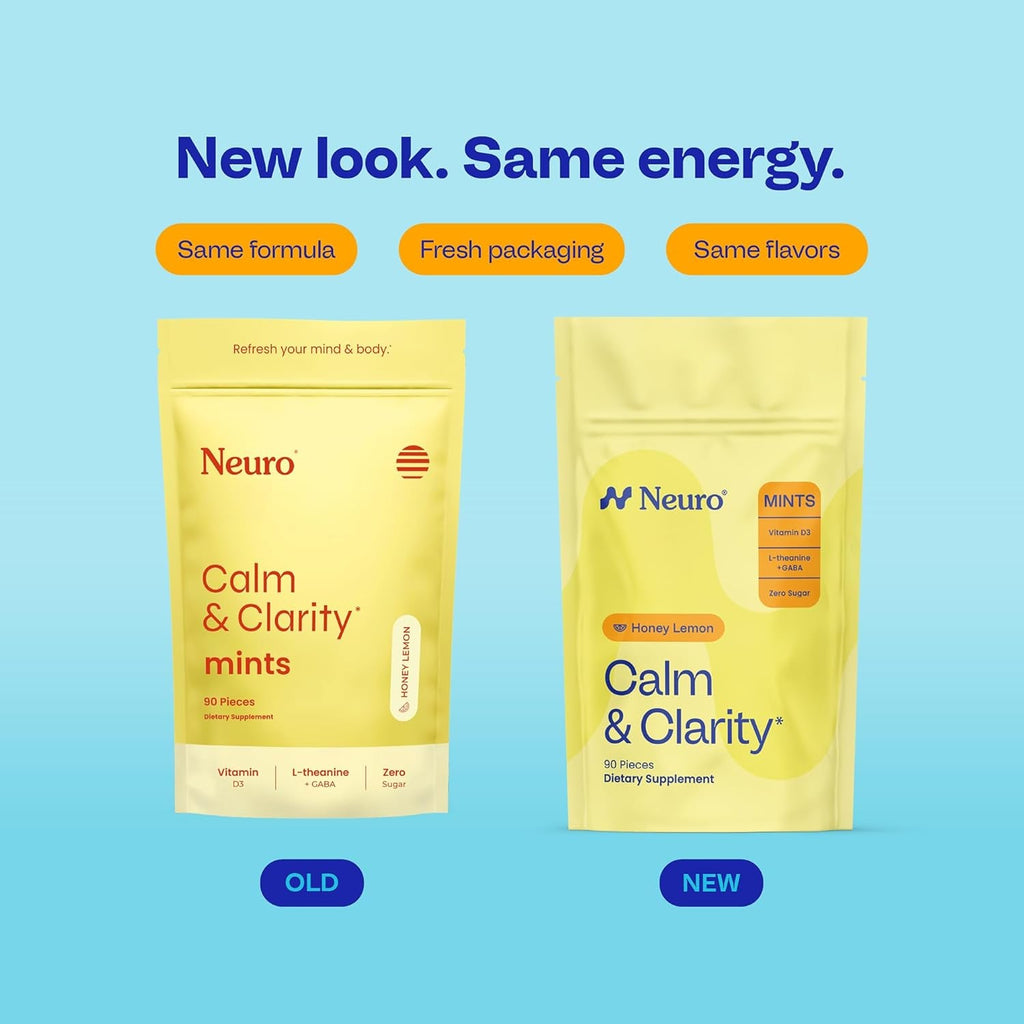 Neuro Calm & Clarity Mints - GABA L-Theanine Stress Supplement with Vitamin D3 - Non-Drowsy, Functional Calming Mints for Mood, Mental Clarity & Cognitive Function - Honey Lemon, 90 Ct