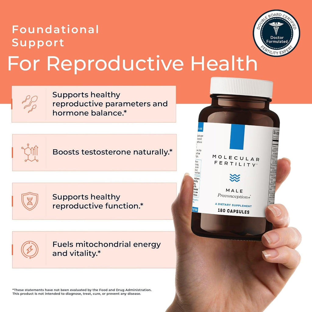 Male Preconception+ Fertility Supplements for Men - Reproductive Cell & Fertility Support - Conception for Him - Coq10, Ashwagandha, Shilajit, DAA, Zinc, Selenium - 30 Day Supply