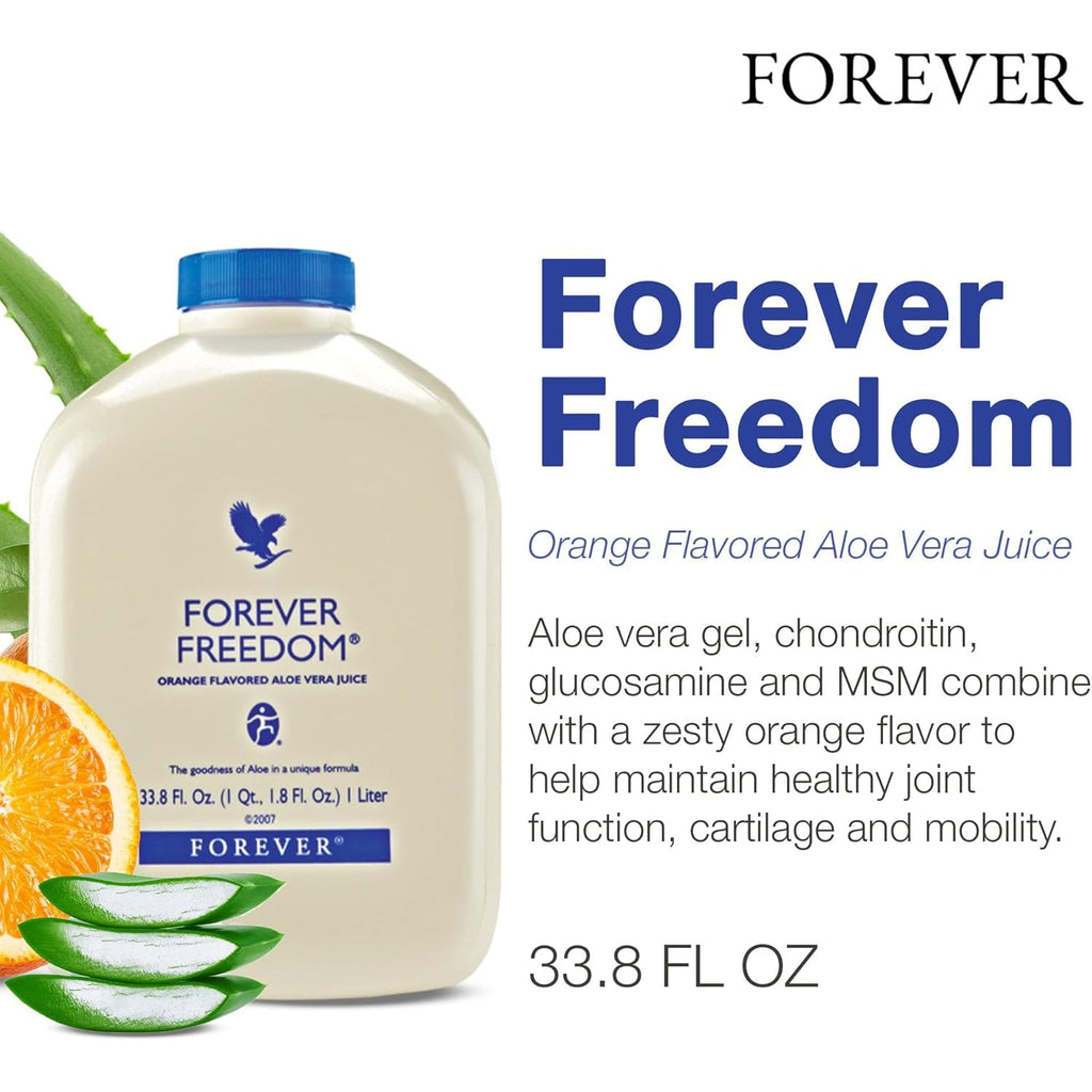 Forever Living - Forever Freedom - Aloe Vera Joint Support with Glucosamine and Chondroitin - Orange Flavor - 33.8 Fl Oz (Pack of 1)
