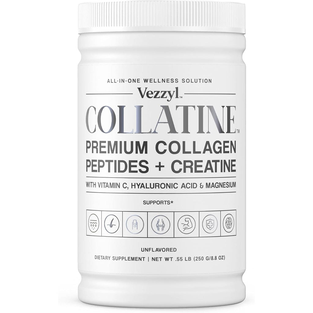 Collatine - Premium Collagen Peptides + Creatine with Vitamin C, Hyaluronic Acid and Magnesium for Skin, Hair, Nails, Bone & Joint, Muscle, Immune and Cognitive Aid (.55 LB (250 G/8.8 OZ)
