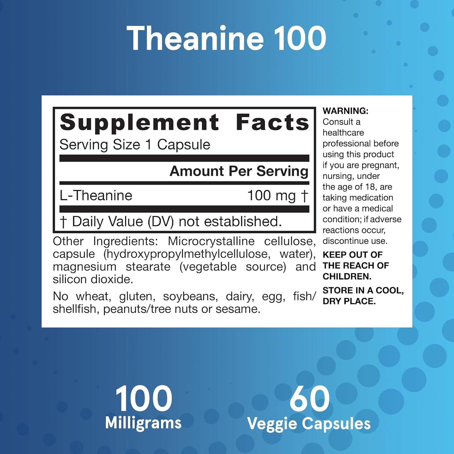Jarrow Formulas® Regular Strength Theanine 100 Mg, Dietary Supplement, 60 Capsules, 60 Day Supply