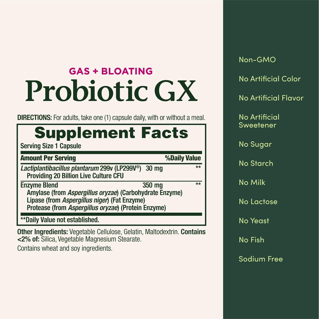 Nature'S Bounty Probiotic GX, Helps with Occasional Gas and Bloating, Dietary Supplement, Digestive Health, 25 Capsules