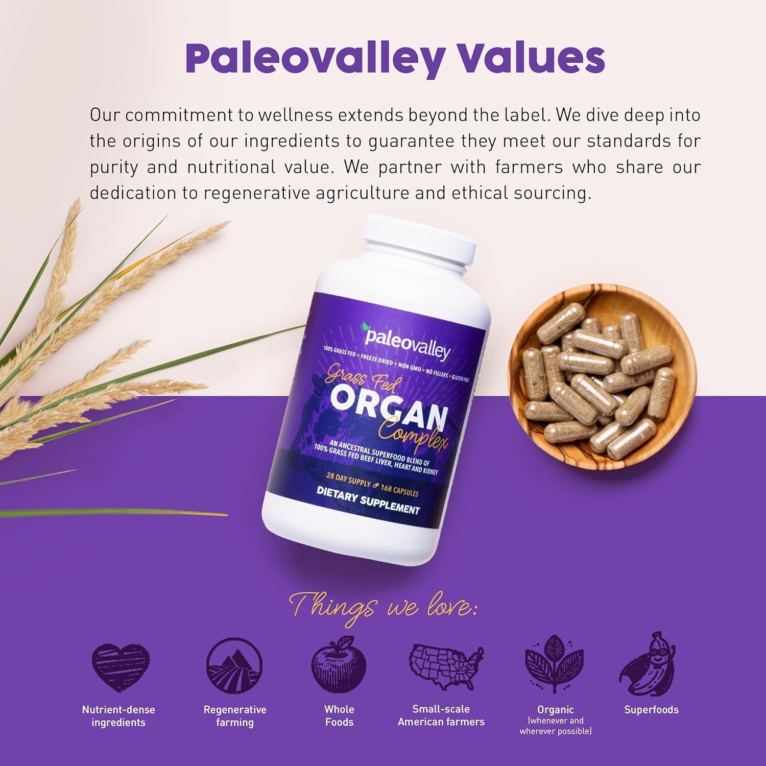 Paleovalley Grass Fed Beef Organ Complex - Freeze-Dried Beef Liver, Heart, and Kidney Blend, 1 Bottle