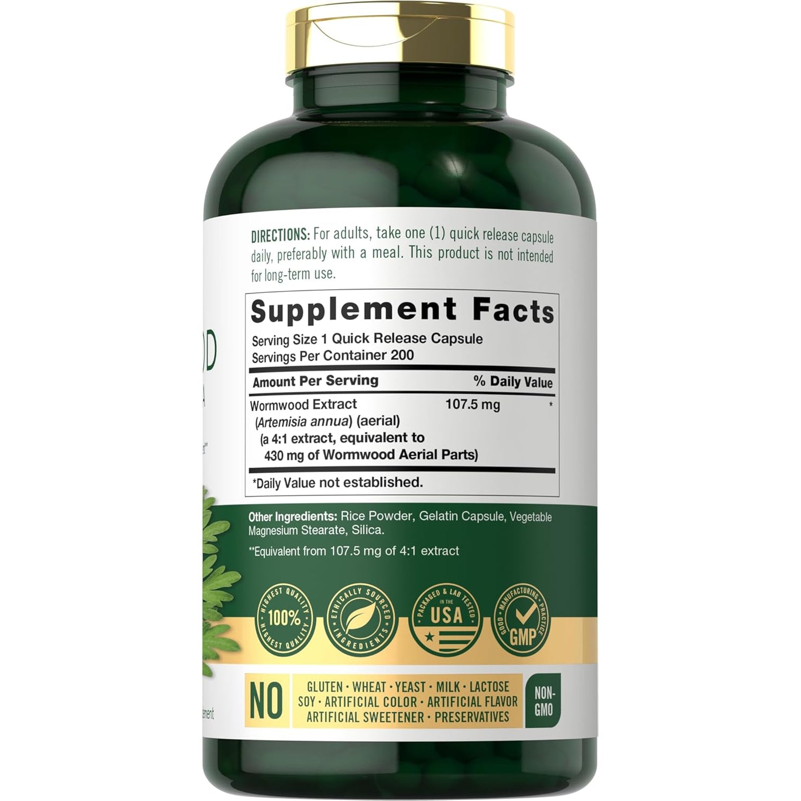 Carlyle Wormwood Capsules | Artemisia Annua Herb | 200 Count | Non-Gmo & Gluten Free Supplement