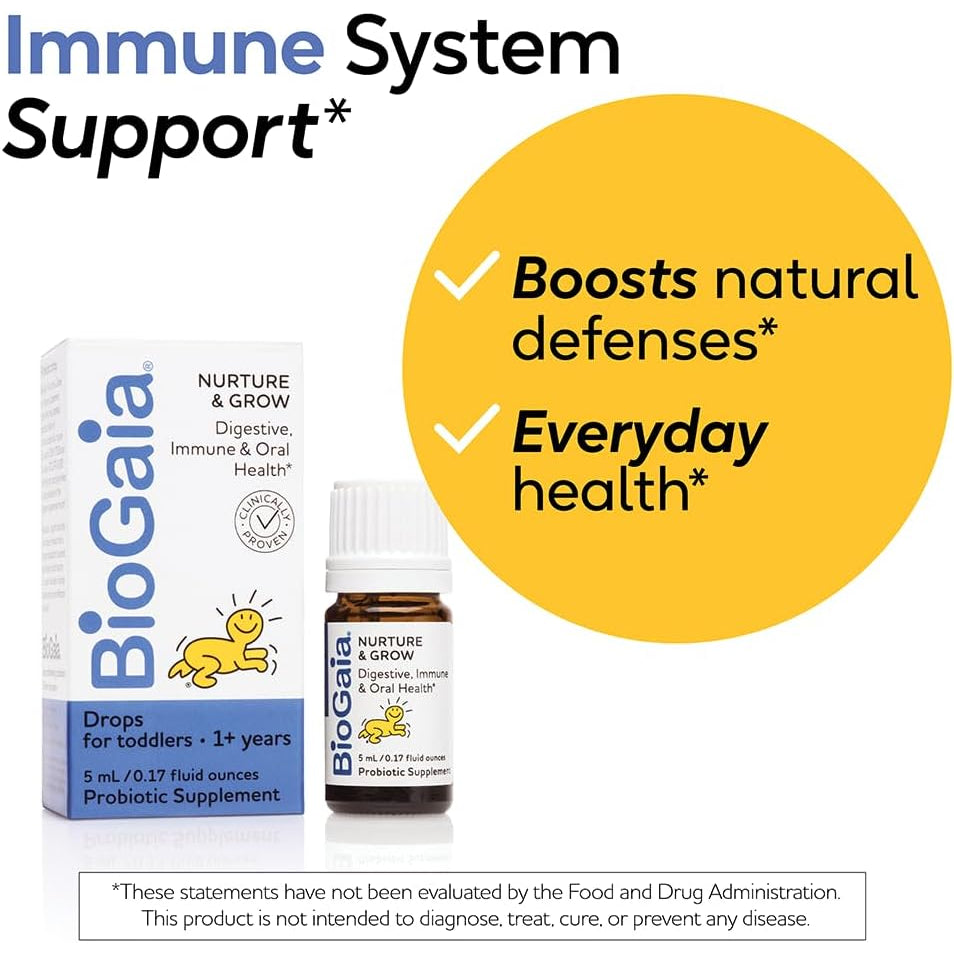 Biogaia Nurture & Grow for Toddlers | Ages 1+ | Liquid Probiotic | Allergen-Free | Triple-Benefit Probiotic for Kids | Digestive Health, Immune Support & Oral Health Protection | 25-Day Supply