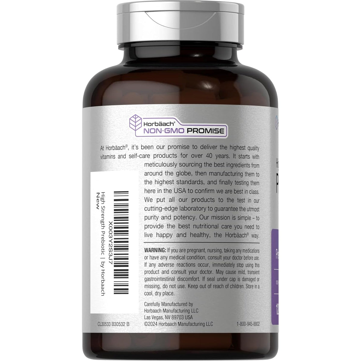 Horbäach Prebiotic for Men and Women | 120 Powder Pills | High Strength & Premium Quality Supplement | Non-Gmo & Gluten Free Quick Release Capsules