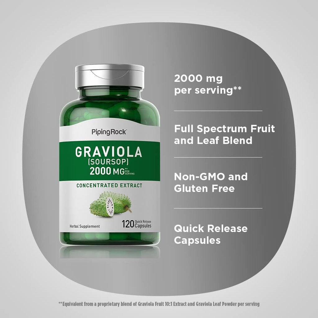 Piping Rock Graviola Soursop Capsules |120 Count | Leaf Supplement | Concentrated Herbal Fruit Extract | Non-Gmo, Gluten Free