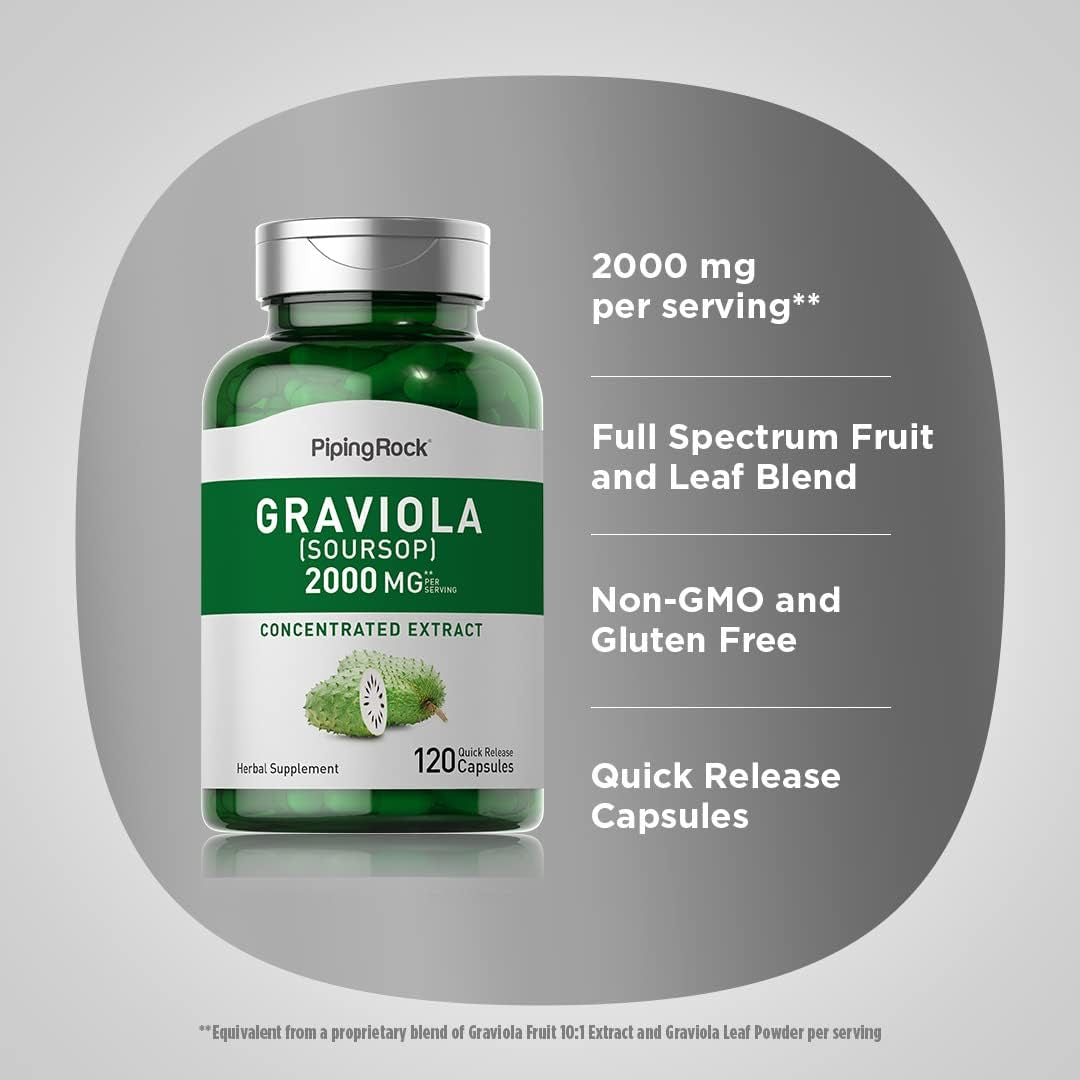 Piping Rock Graviola Soursop Capsules |120 Count | Leaf Supplement | Concentrated Herbal Fruit Extract | Non-Gmo, Gluten Free