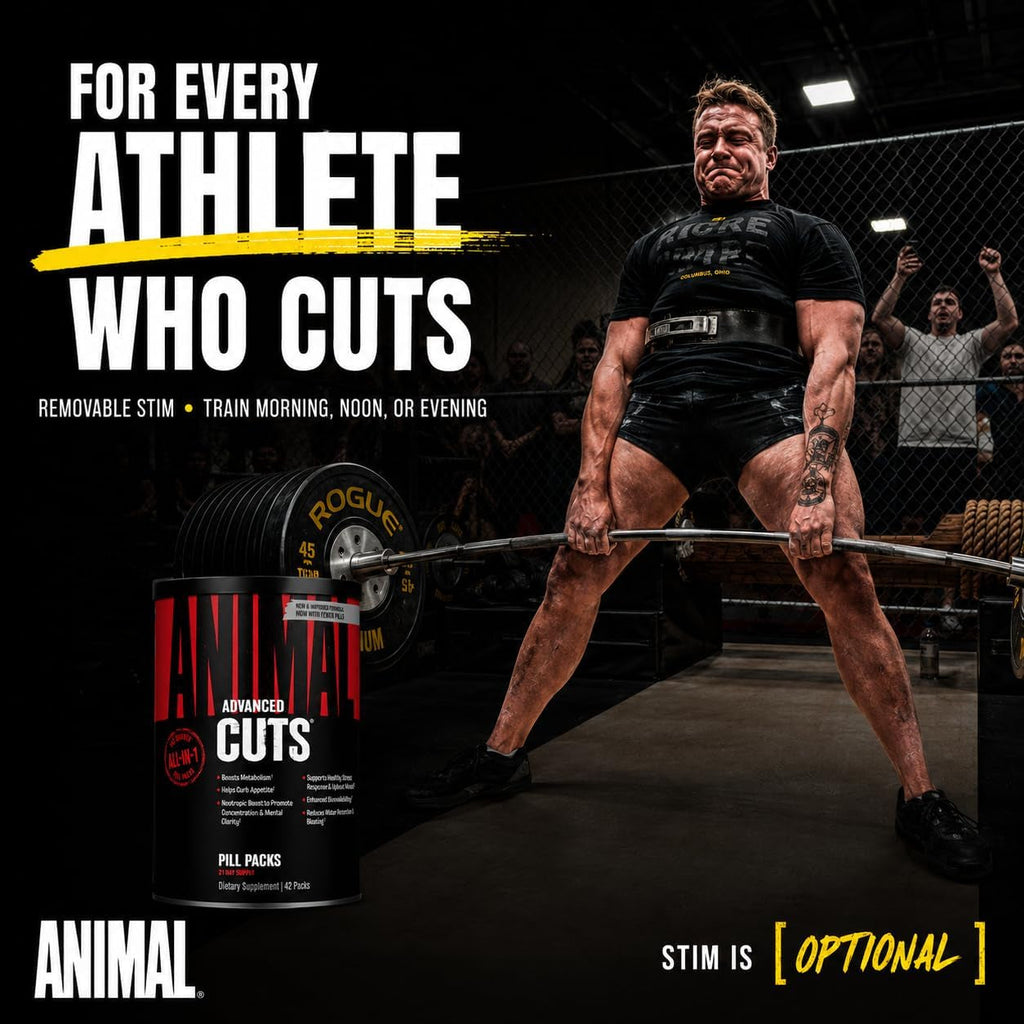 Animal Cuts All-In-1 Thermogenic Fat Burner - 17-Ingredient Cutting Stack with Removable Stim Pill, for Men & Women Athletes - Boosts Metabolism, Curbs Appetite, Sharpens Focus, 42 Pill Packs