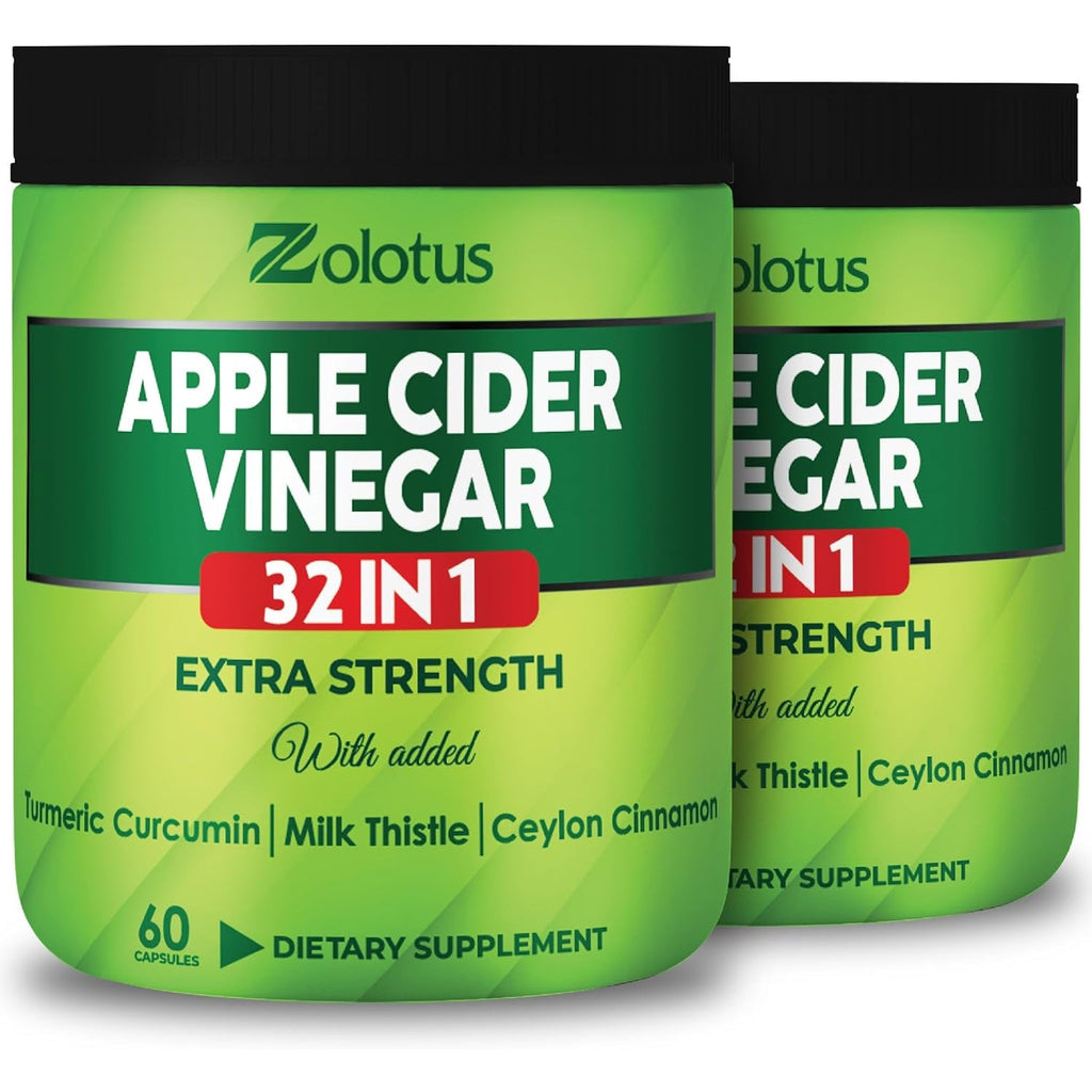 Zolotus Apple Cider Vinegar Capsules 32In1, with Turmeric, Cinnamon, Milk Thistle, Berberine, Elderberry, Quercetin - (2 Packs) 60 Capsules
