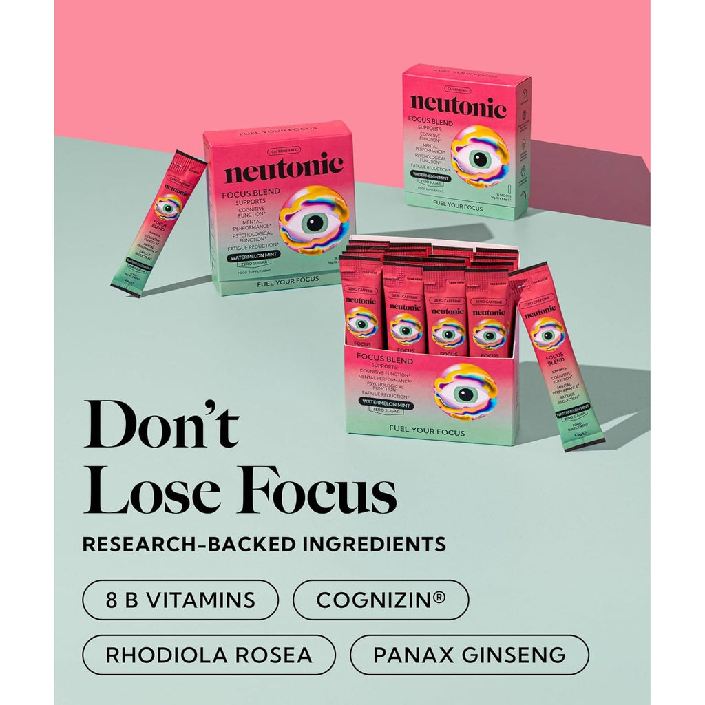 Neutonic Nootropic Focus Blend Powder | Watermelon Mint 16 Sticks | Caffeine Free, Zero Sugar | Support Memory, Mental Clarity, Cognitive Function | Boost Focus, Energy, Brain Health