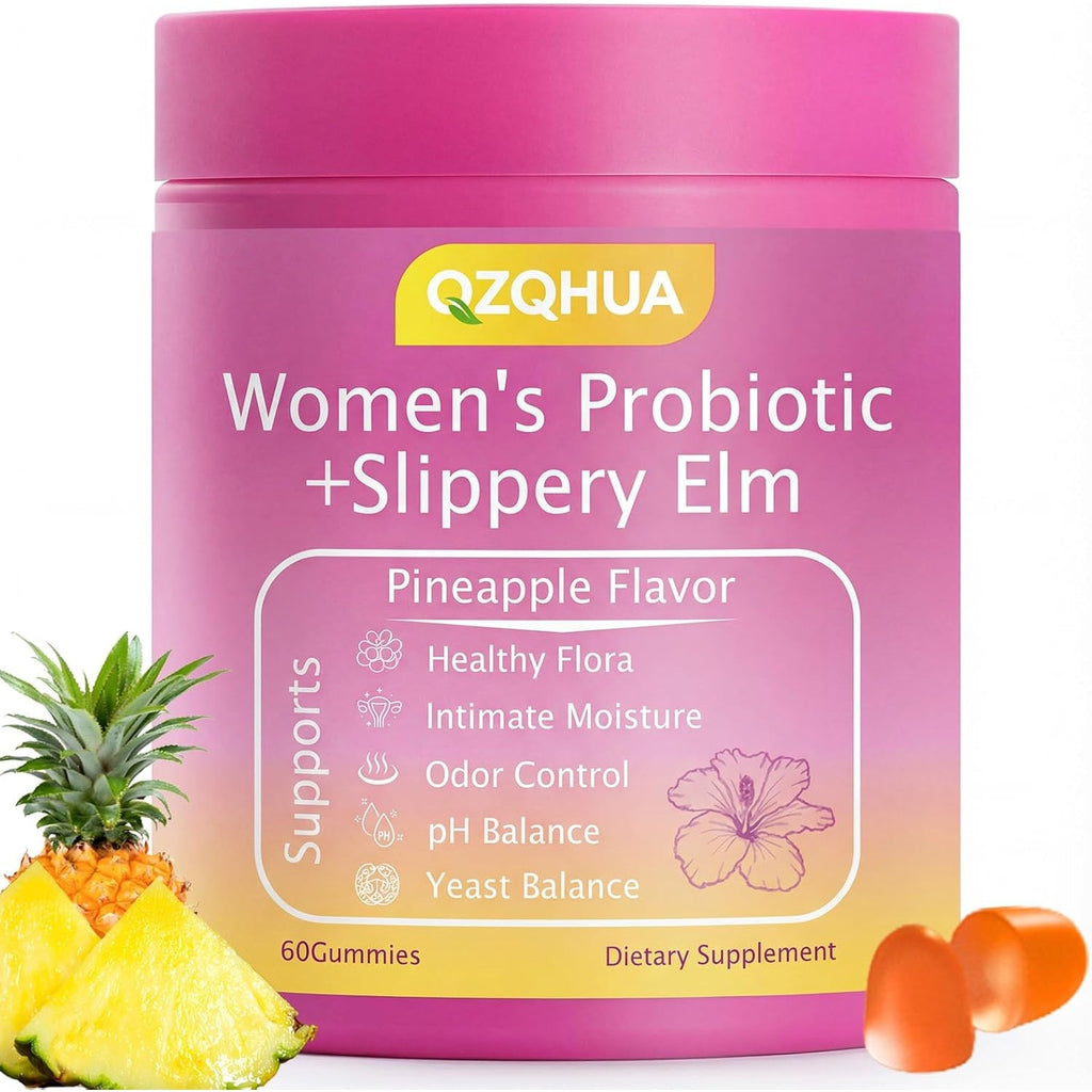 Women'S Probiotics Gummies with Slippery Elm – Vaginal Health, Gut Health & Ph Balance Support, Pineapple Flavor – Gluten Free, Vegan (30 Servings)（Q2）