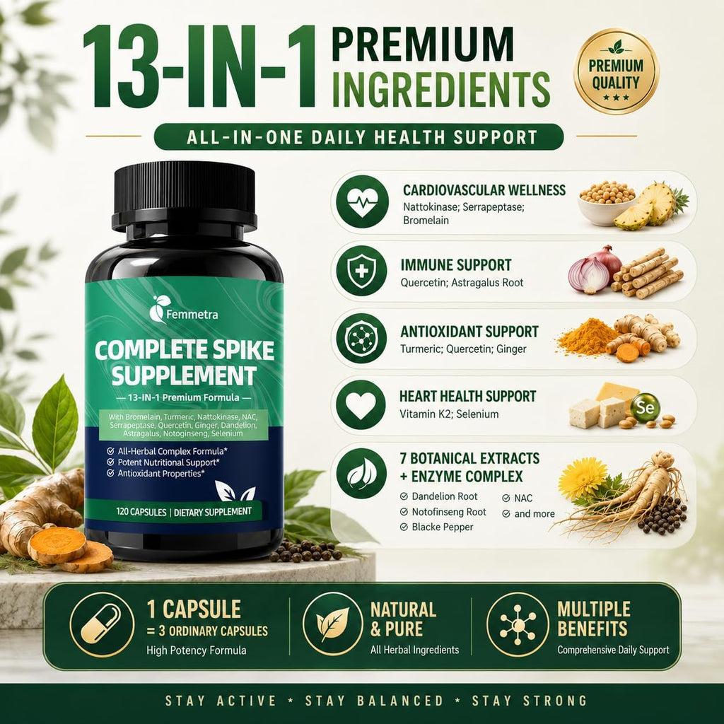 Spike Protein Detox Capsules, Nattokinase Supplement 8000FU, Quercetin with Bromelain & Curcumin Etc. 13-In-1 Protein Capsules Wellness Formula for Immune Health, Vegan, Non-Gmo, 120 Capsules