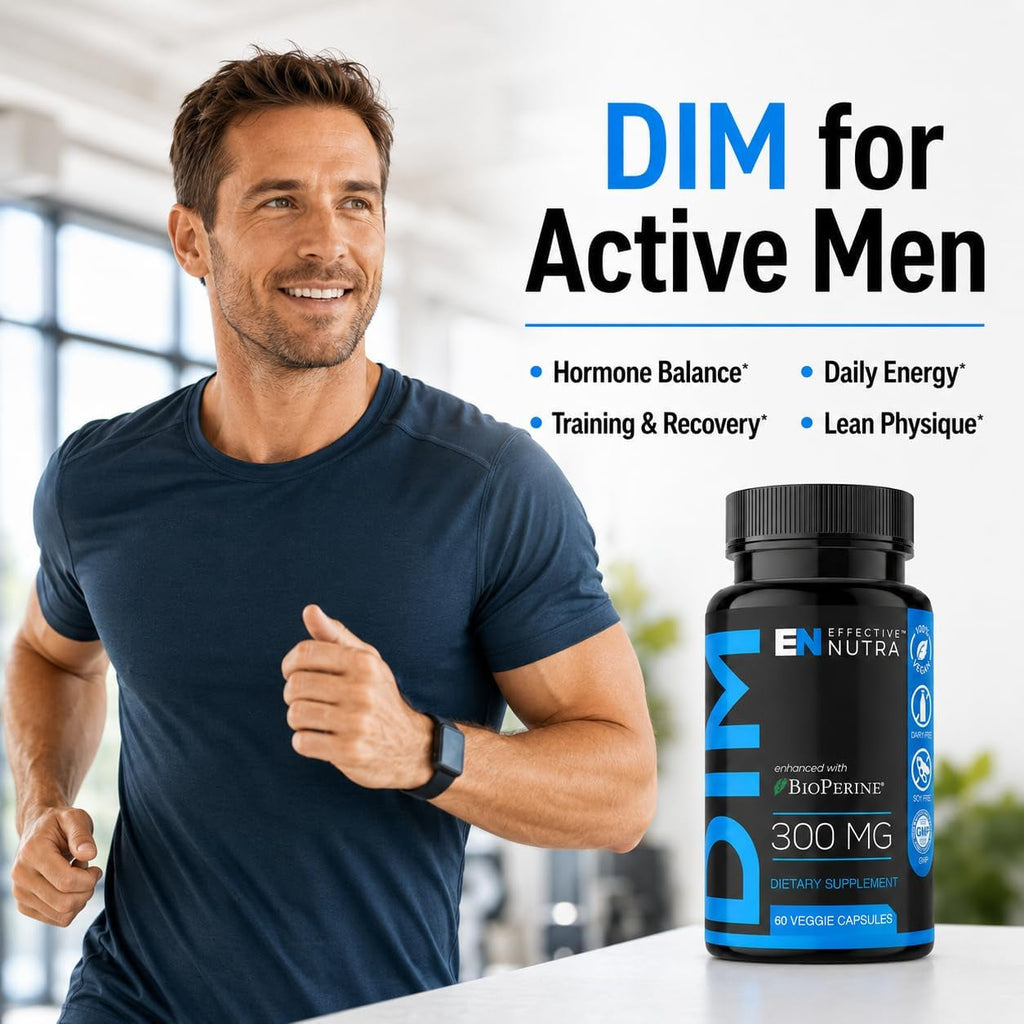 Effective Nutra DIM Supplement 300Mg + Bioperine, Extra Strength Estrogen Blocker for Men & Hormone Balance for Women - Diindolylmethane, Hormonal Acne, Menopause Support - 60 Veggie Capsules