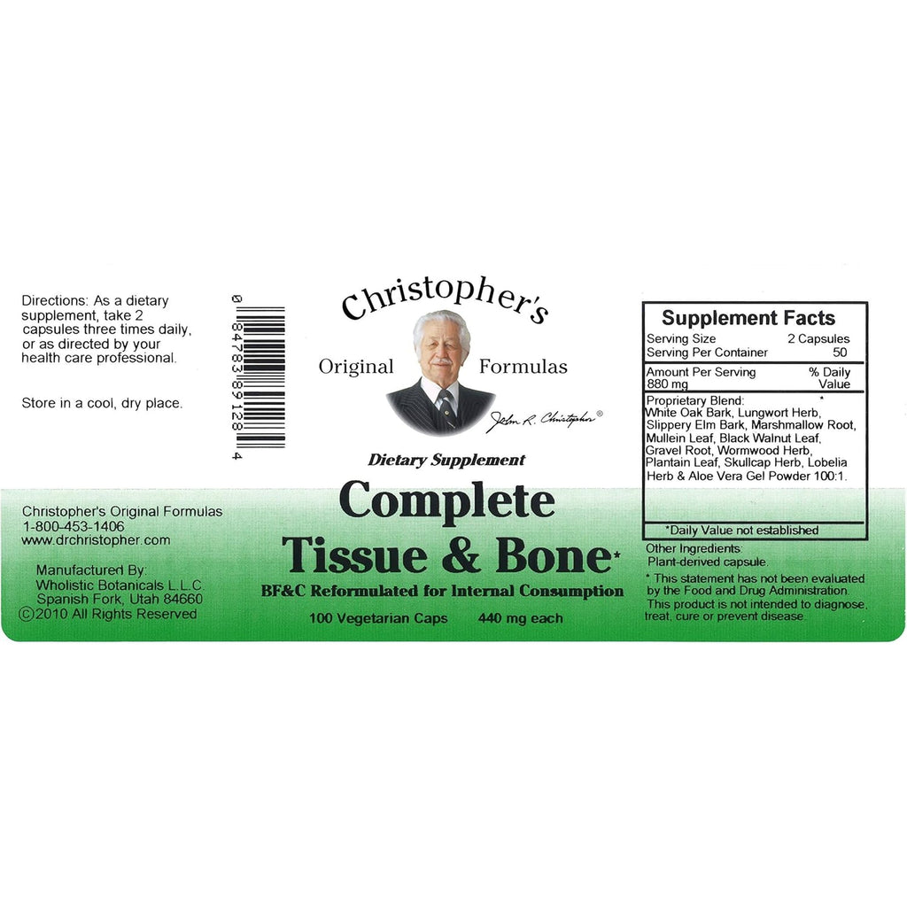 Christopher'S Original Formulas Complete Tissue & Bone Formula – 100 Veg Caps | Herbal Support for Bones & Connective Tissue