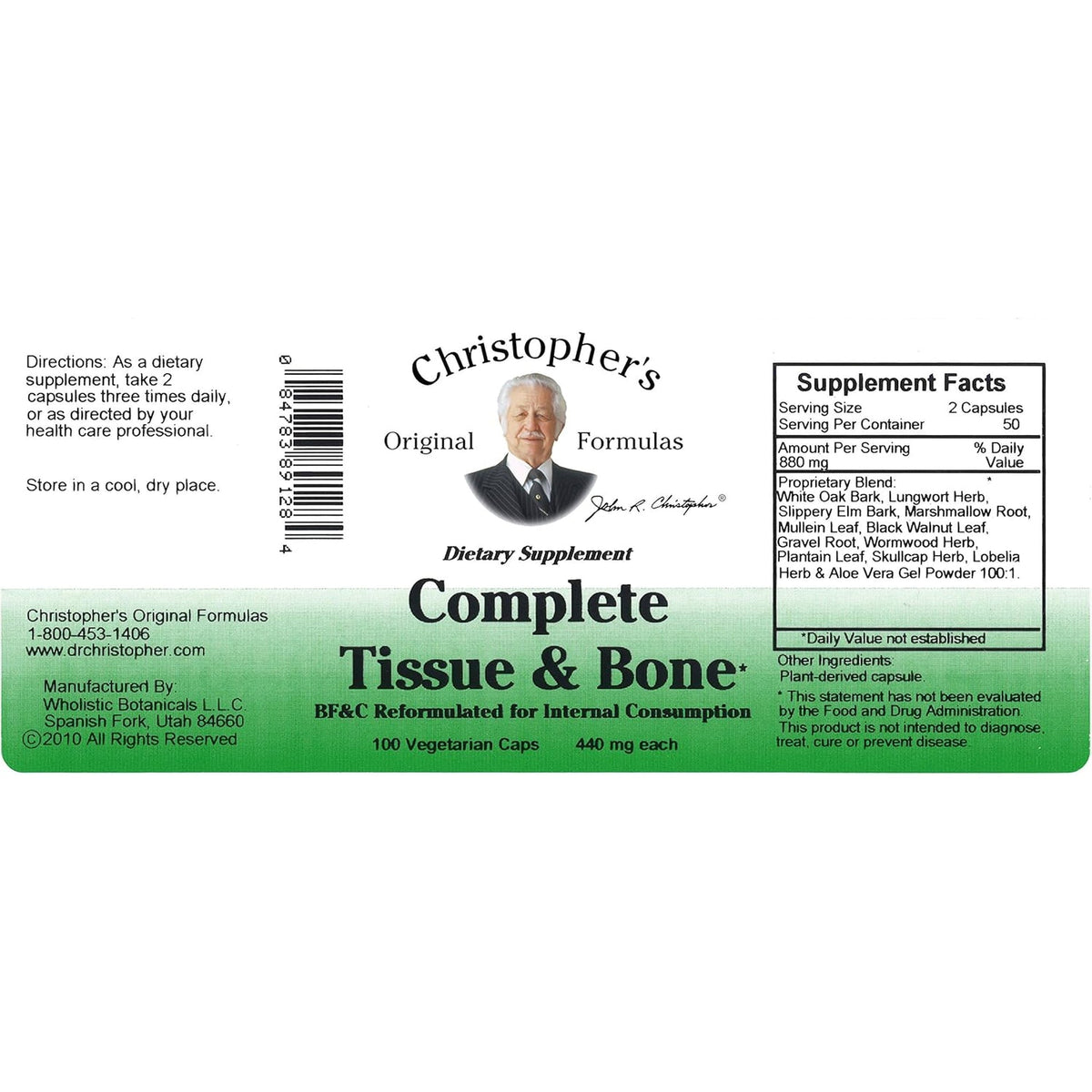 Christopher'S Original Formulas Complete Tissue & Bone Formula – 100 Veg Caps | Herbal Support for Bones & Connective Tissue