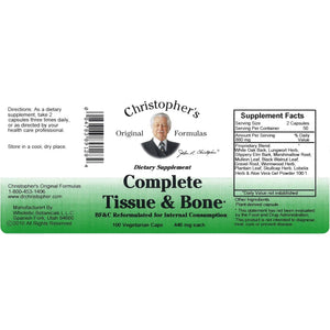 Christopher'S Original Formulas Complete Tissue & Bone Formula – 100 Veg Caps | Herbal Support for Bones & Connective Tissue