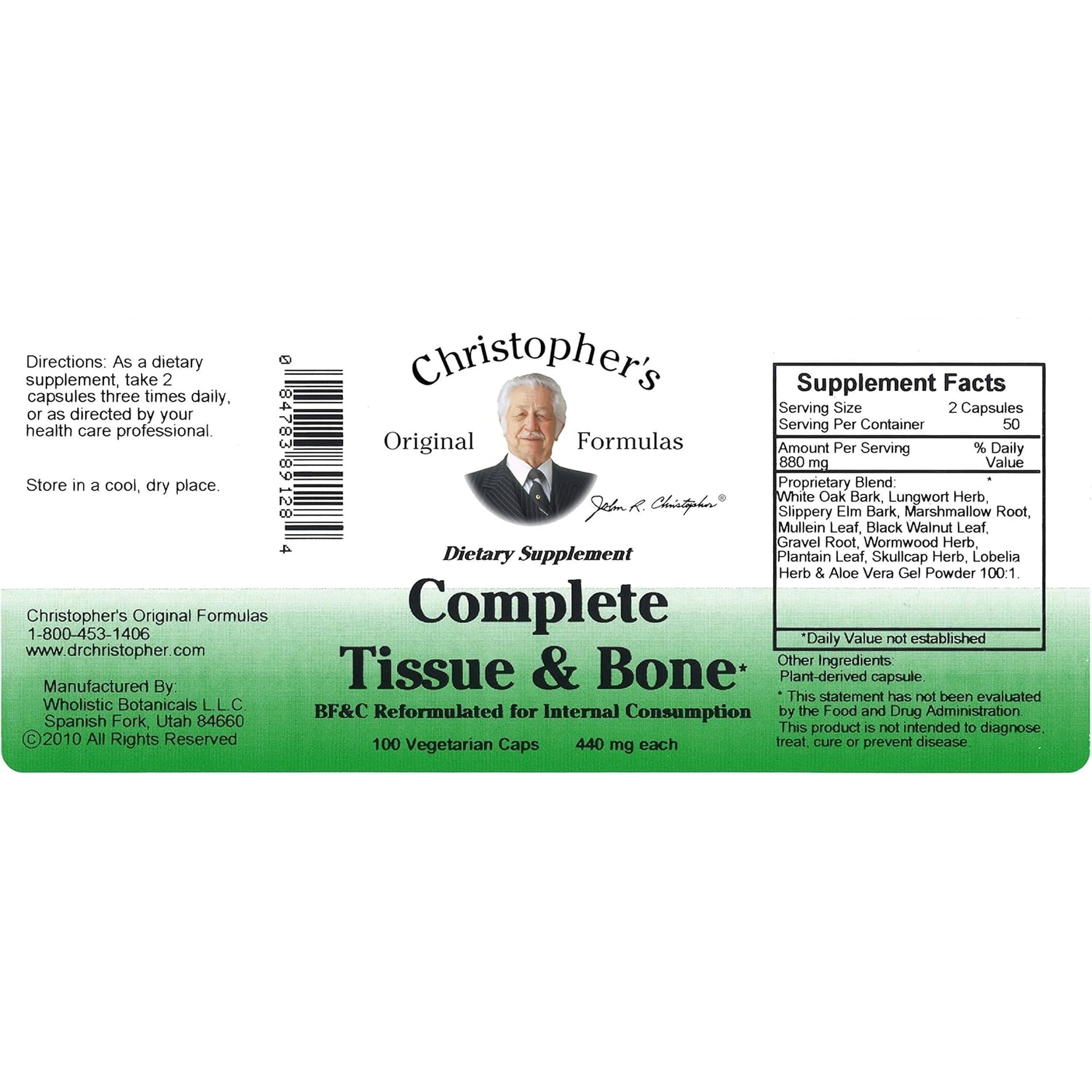 Christopher'S Original Formulas Complete Tissue & Bone Formula – 100 Veg Caps | Herbal Support for Bones & Connective Tissue
