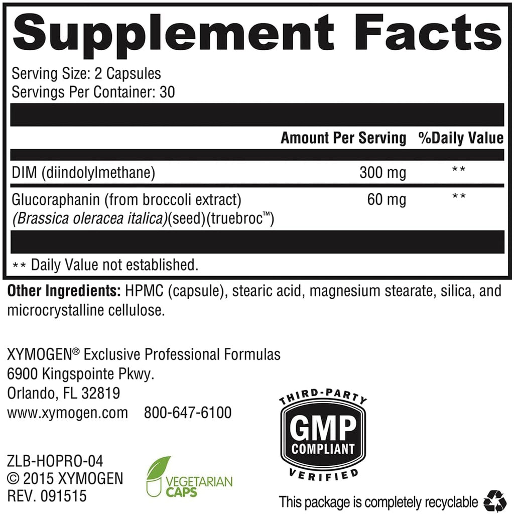 XYMOGEN Hormone Protect - Estrogen Metabolism Support - DIM & Broccoli, Kale, and Kolrabi Extract - Vegetarian, Non-Gmo & Gluten Free - 60 Capsules