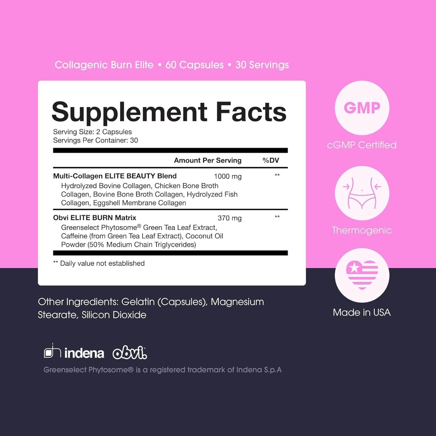 Obvi Burn Elite - Collagen Supplement for Women - Fitness Support - Metabolism Support Supplement - Healthy Mobility - Natural Thermogenic Formula - Gluten-Free - 60 Count (30 Servings)