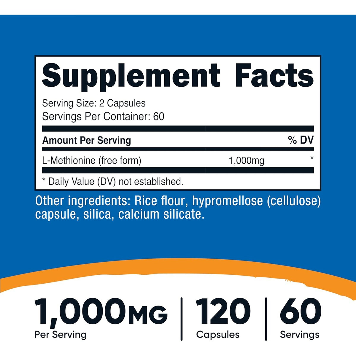 Nutricost L-Methionine (1,000 Mg) 120 Capsules - 60 Servings, Gluten-Free, Gmo-Free