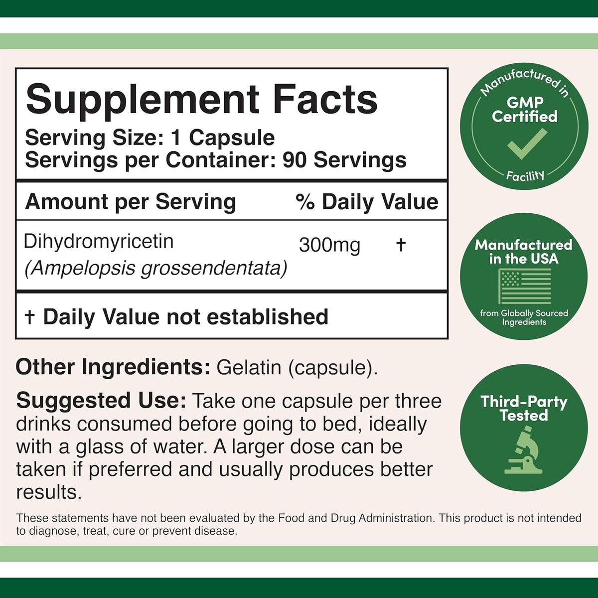 Dihydromyricetin (DHM) (Hovenia Dulcis Extract) Supplement for Liver Support (Naturally Obtained from the Oriental Raisin Tree) 90 Capsules 300Mg Analysis