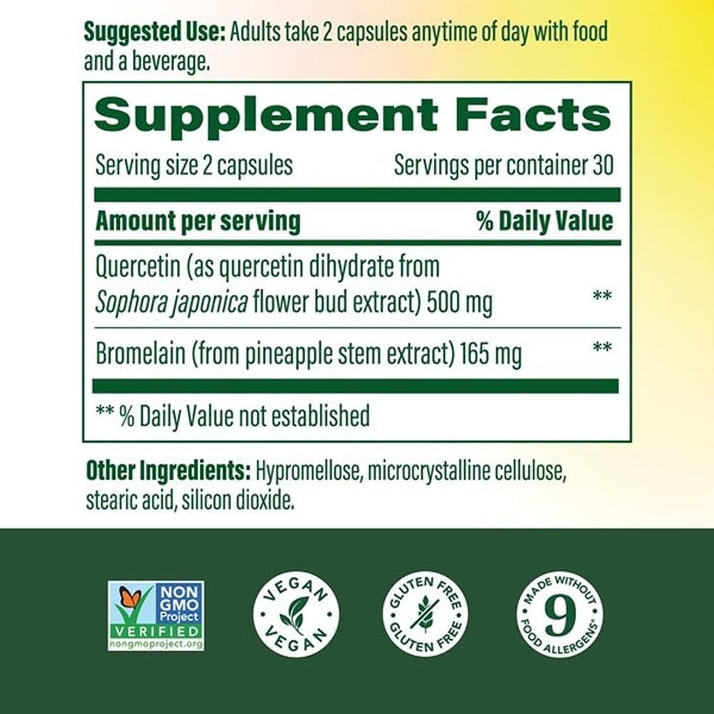Megafood Quercetin with Bromelain Supplement, Respiratory & Seasonal Immune Support Supplement, Quercetin 500Mg Capsules & Enhanced Absorption, Vegan, Gluten-Free, 60 Capsules, 30 Servings