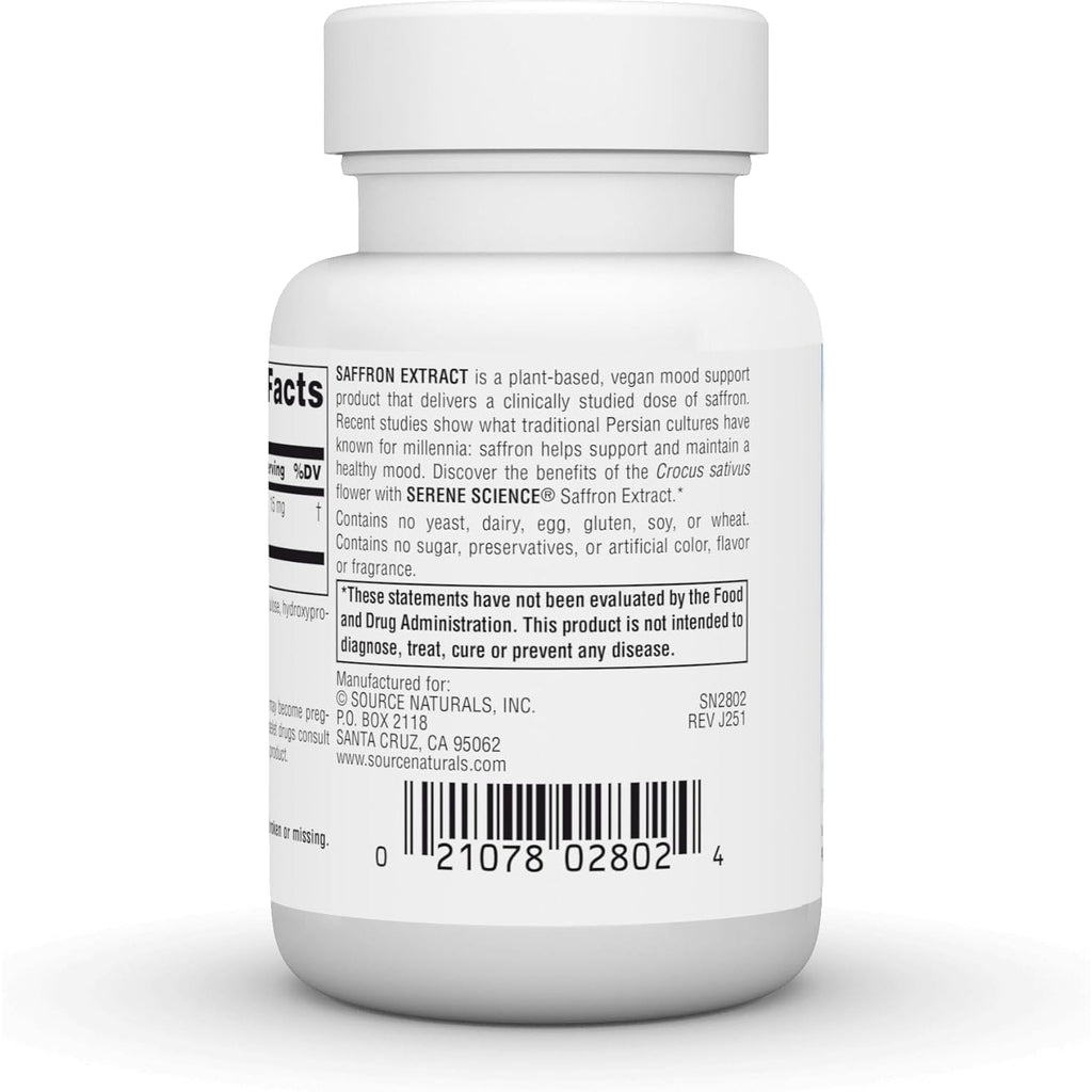 Source Naturals Serene Science Saffron Extract, for Mood Support* - 15 Mg - 60 Tablets