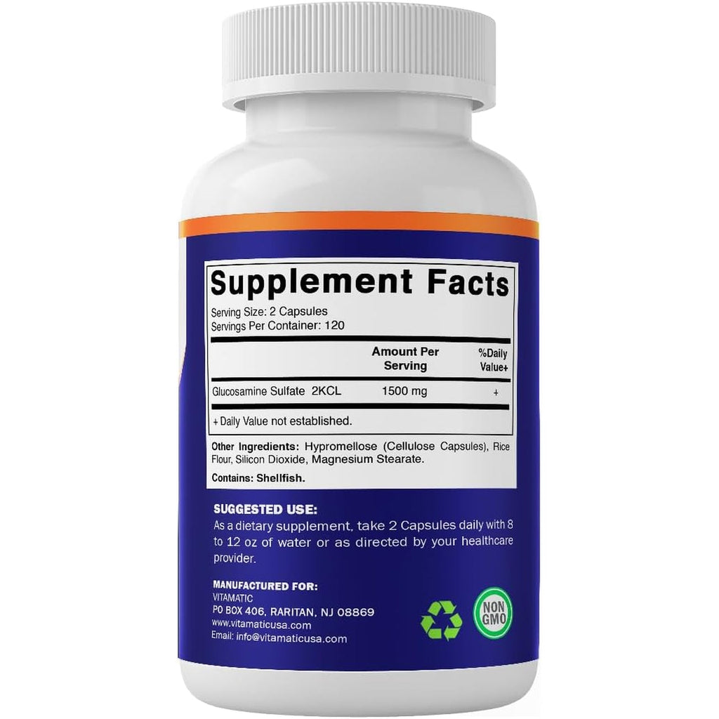 Vitamatic Glucosamine Sulfate Supplement, 1500Mg, 120 Servings, 240 Capsules