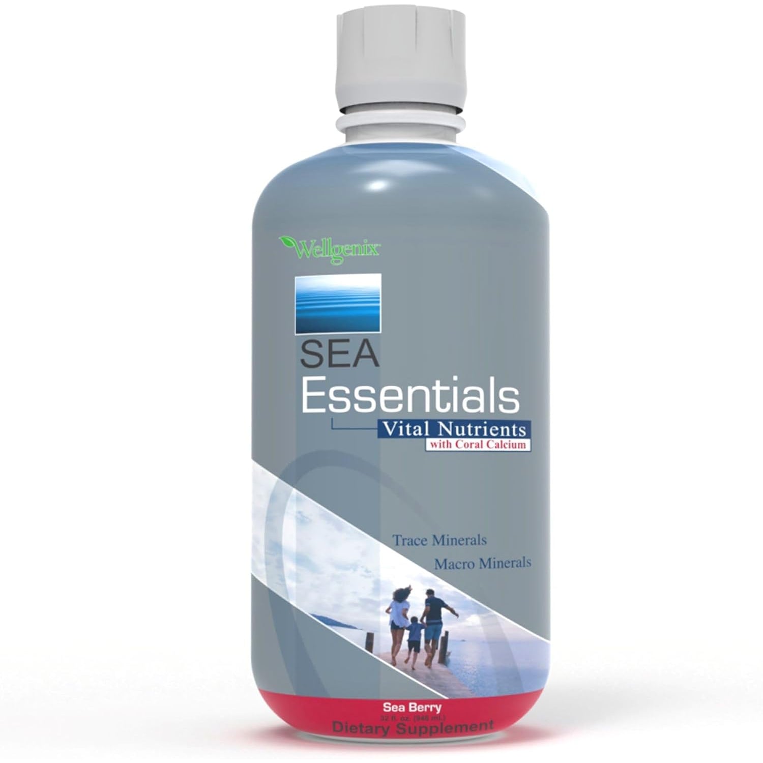 Wellgenix Sea Essentials Liquid Mineral Dietary Supplement with Trace and Macro Minerals and Coral Calcium – Sea Berry Flavor – 32 Fl Oz