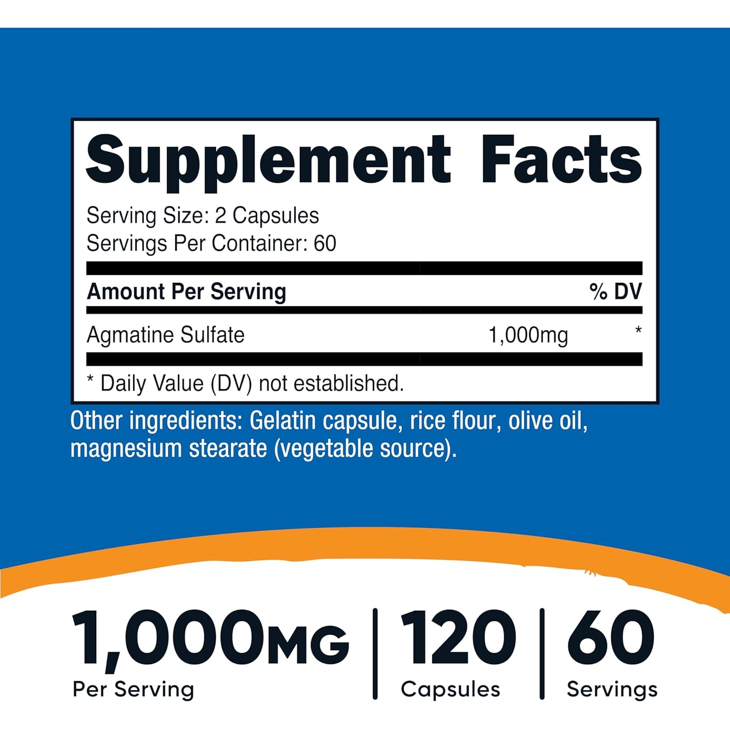 Nutricost Agmatine Sulfate 1000Mg, 120 Capsules - Gluten Free, Non GMO, 500Mg per Capsule