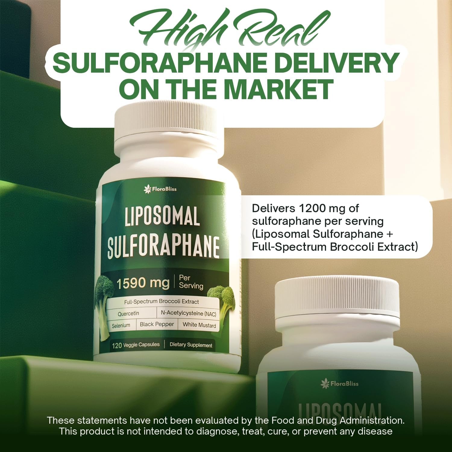 Florabliss 120 Liposomal Sulforaphane Supplement+ 1000Mg Capsules - Broccoli Extract | with Quercetin, Selenium & NAC - High Potency Non-Gmo - Vegan - Non GMO