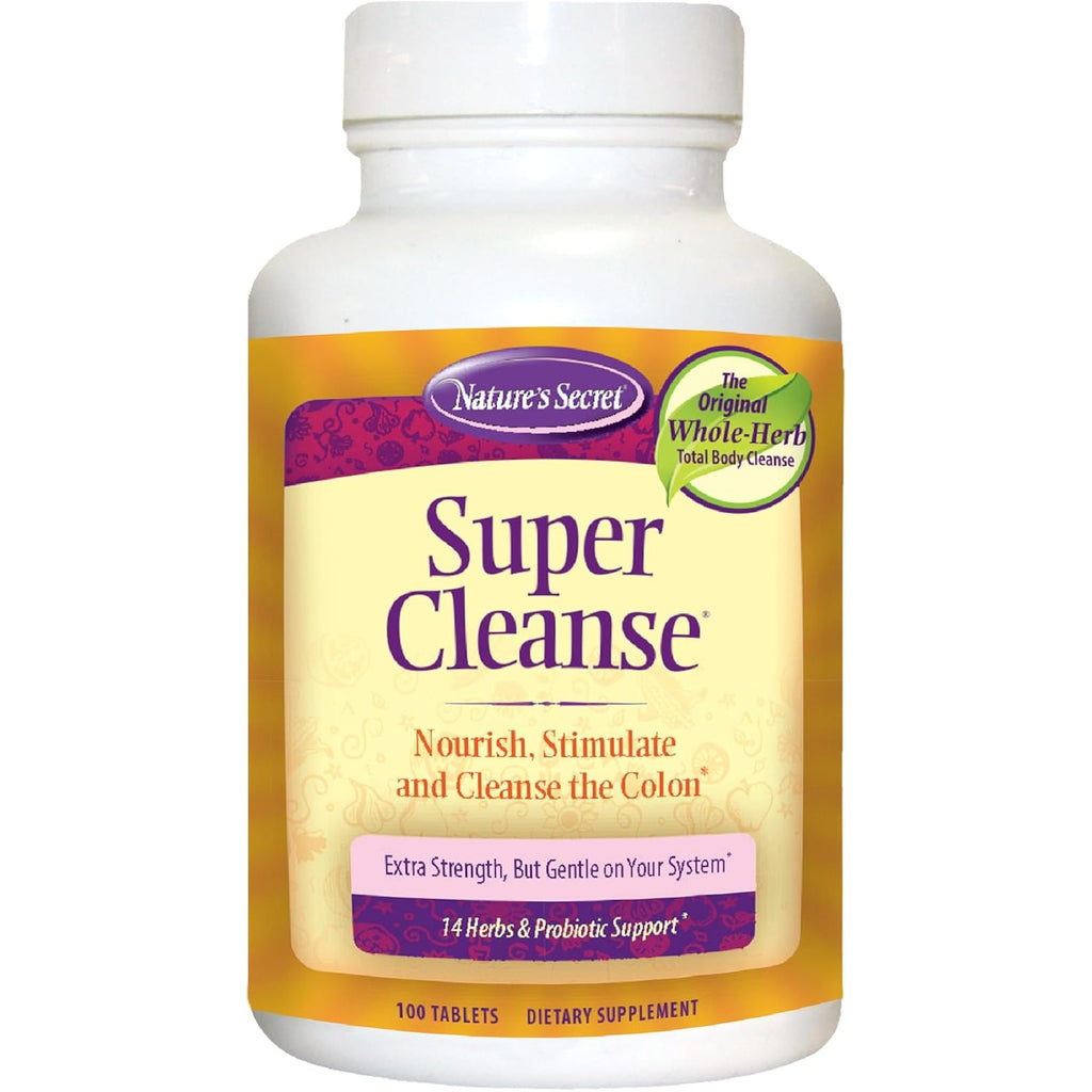 Nature’S Secret Super Cleanse - Extra Strength Colon Cleanse with 14 Herbs & Probiotic Support - Promotes Gut Health Detox Cleanse & Digestive Support Gentle Elimination Formula - 100 Tablets (1 Pack)